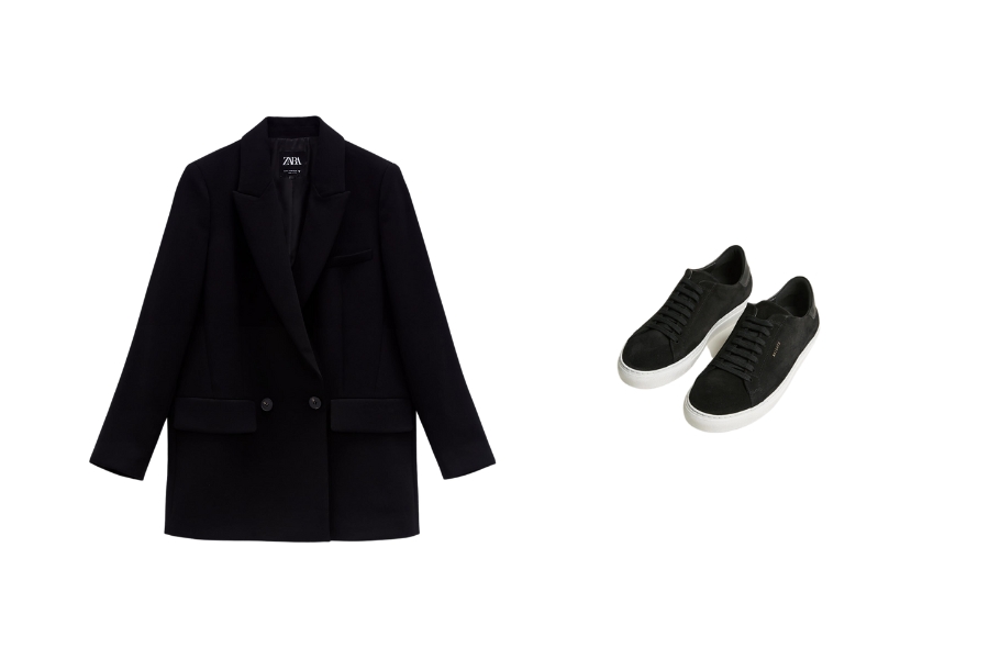 Phối áo blazer cùng giày thể thao đen thanh lịch